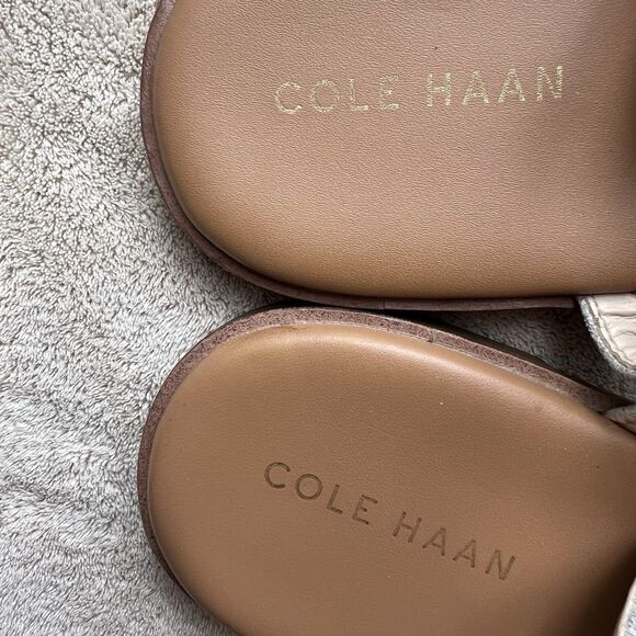 Cole Haan Findra Metallic Silver Vegan Leather Thong Flat Sandals Women 9 B Bow - Picture 12 of 13